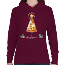 PRINTFASHION Merry Pizzamas pizzalapáttal fehér - Női kapucnis pulóver - Bordó női pulóver, kardigán