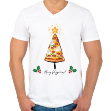 PRINTFASHION Merry Pizzamas pizzalapáttal - Férfi V-nyakú póló - Fehér férfi póló