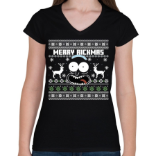 PRINTFASHION Merry Rickmas - fehér - Női V-nyakú póló - Fekete női póló