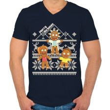 PRINTFASHION Merry Rickmas mézeskalács - Férfi V-nyakú póló - Sötétkék férfi póló