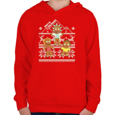 PRINTFASHION Merry Rickmas mézeskalács - Gyerek kapucnis pulóver - Piros gyerek pulóver, kardigán