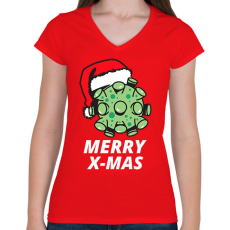 PRINTFASHION MERRY X-MAS  - Női V-nyakú póló - Piros