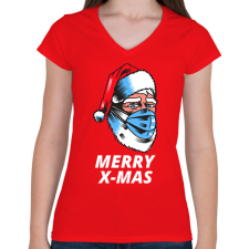 PRINTFASHION MERRY X-MAS - Női V-nyakú póló - Piros női póló