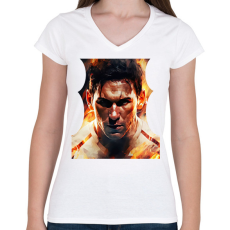 PRINTFASHION Messi - Női V-nyakú póló - Fehér