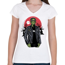 PRINTFASHION Metál Frank - Női V-nyakú póló - Fehér női póló