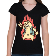PRINTFASHION Metal maci - Női V-nyakú póló - Fekete