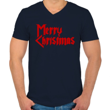 PRINTFASHION Metal Merry Christmas - Férfi V-nyakú póló - Sötétkék férfi póló