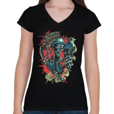 PRINTFASHION Metal Mulisha - Női V-nyakú póló - Fekete