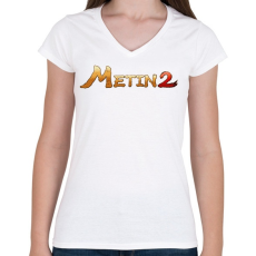 PRINTFASHION Metin2 logo - Női V-nyakú póló - Fehér