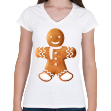 PRINTFASHION Mézeskalács figura - Női V-nyakú póló - Fehér női póló