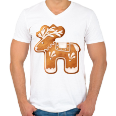 PRINTFASHION Mézeskalács szarvas - Férfi V-nyakú póló - Fehér