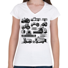 PRINTFASHION Mezőgazdasági gépek  - Női V-nyakú póló - Fehér női póló