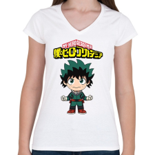 PRINTFASHION MHA Izuku Midoriya - Női V-nyakú póló - Fehér női póló