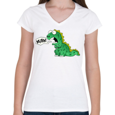 PRINTFASHION miaw dino - Női V-nyakú póló - Fehér