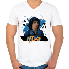 PRINTFASHION Mike - Stranger Things - Férfi V-nyakú póló - Fehér férfi póló