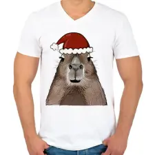 PRINTFASHION Mikulás Capybara - Férfi V-nyakú póló - Fehér férfi póló