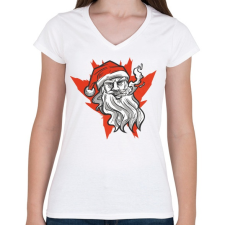 PRINTFASHION Mikulás cigivel - Női V-nyakú póló - Fehér női póló