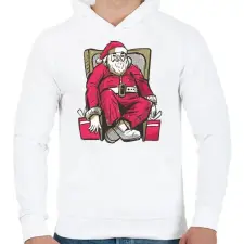 PRINTFASHION Mikulás pihen - Férfi kapucnis pulóver - Fehér férfi pulóver, kardigán