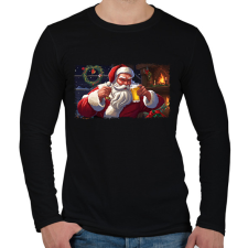 PRINTFASHION mikulás sörözik - Férfi hosszú ujjú póló - Fekete férfi póló