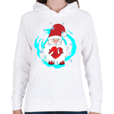 PRINTFASHION Mikulás szívvel hóesésben - Női kapucnis pulóver - Fehér női pulóver, kardigán