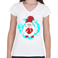 PRINTFASHION Mikulás szívvel hóesésben - Női V-nyakú póló - Fehér