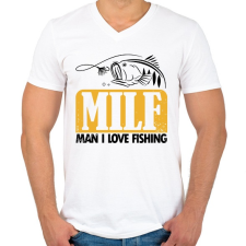 PRINTFASHION MILF horgász - Férfi V-nyakú póló - Fehér férfi póló