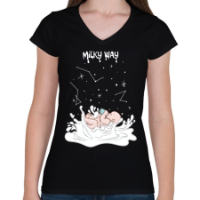 PRINTFASHION Milky way - Női V-nyakú póló - Fekete női póló