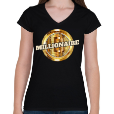 PRINTFASHION MILLIONAIRE - Női V-nyakú póló - Fekete