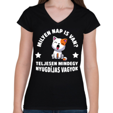 PRINTFASHION Milyen nap is van? - Női V-nyakú póló - Fekete