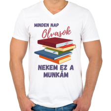 PRINTFASHION minden nap olvasok... - Férfi V-nyakú póló - Fehér férfi póló