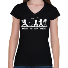 PRINTFASHION Minecraft bányász (fehér) - Női V-nyakú póló - Fekete női póló