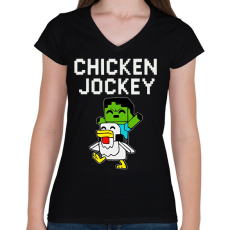 PRINTFASHION Minecraft- chicken jockey - Női V-nyakú póló - Fekete