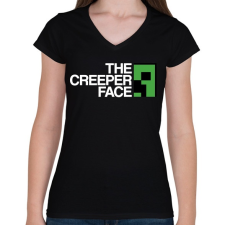 PRINTFASHION Minecraft - Creeper Face - Női V-nyakú póló - Fekete női póló