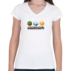 PRINTFASHION Minecraft felirat - Női V-nyakú póló - Fehér