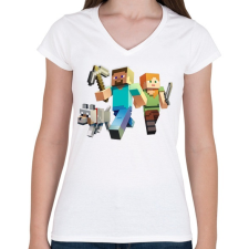 PRINTFASHION Minecraft - Női V-nyakú póló - Fehér női póló