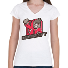 PRINTFASHION MINECRAFT - Női V-nyakú póló - Fehér