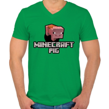 PRINTFASHION Minecraft pig - Férfi V-nyakú póló - Zöld férfi póló