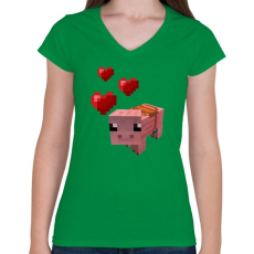PRINTFASHION Minecraft pig love - Női V-nyakú póló - Zöld