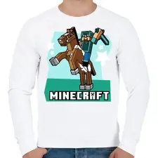 PRINTFASHION Minecraft Steve lovas póló - Férfi pulóver - Fehér férfi pulóver, kardigán