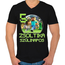 PRINTFASHION Minecraft születésnap - Egyedi névvel - Férfi V-nyakú póló - Fekete