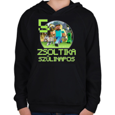 PRINTFASHION Minecraft születésnap - Egyedi névvel - Gyerek kapucnis pulóver - Fekete gyerek pulóver, kardigán