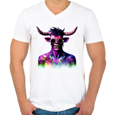 PRINTFASHION Minotaurusz_Zombi_1 - Férfi V-nyakú póló - Fehér