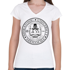 PRINTFASHION Miskatonic University (fekete) - Női V-nyakú póló - Fehér női póló