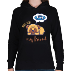 PRINTFASHION Miss you my friend - Kutyás - Női kapucnis pulóver - Fekete