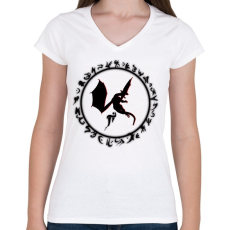 PRINTFASHION misztikus-sárkányos logo  - Női V-nyakú póló - Fehér