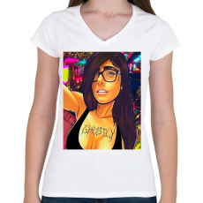 PRINTFASHION MK - Női V-nyakú póló - Fehér