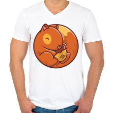 PRINTFASHION Mókus makkal - Férfi V-nyakú póló - Fehér