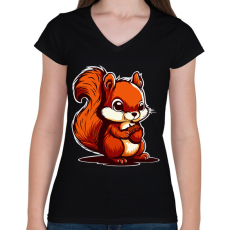 PRINTFASHION mókus - Női V-nyakú póló - Fekete