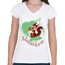 PRINTFASHION Mókuskám - Női V-nyakú póló - Fehér női póló