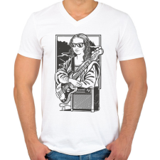PRINTFASHION Mona Lisa gitáros - Férfi V-nyakú póló - Fehér férfi póló